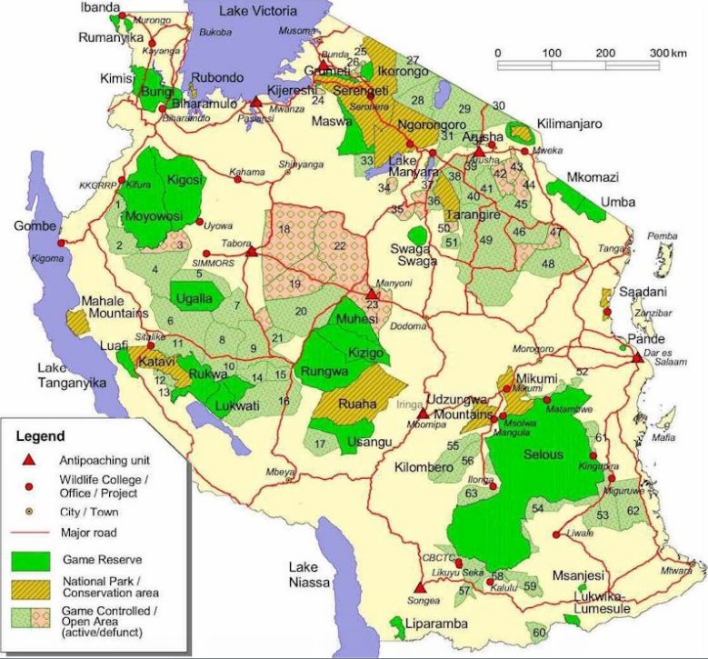 Map of Tanzania's Game Reserves