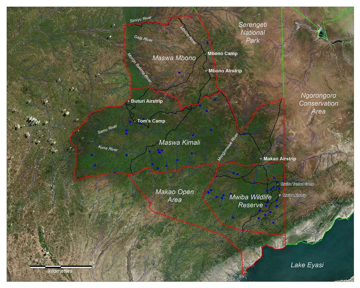Map of Mwiba Wildlife Reserve