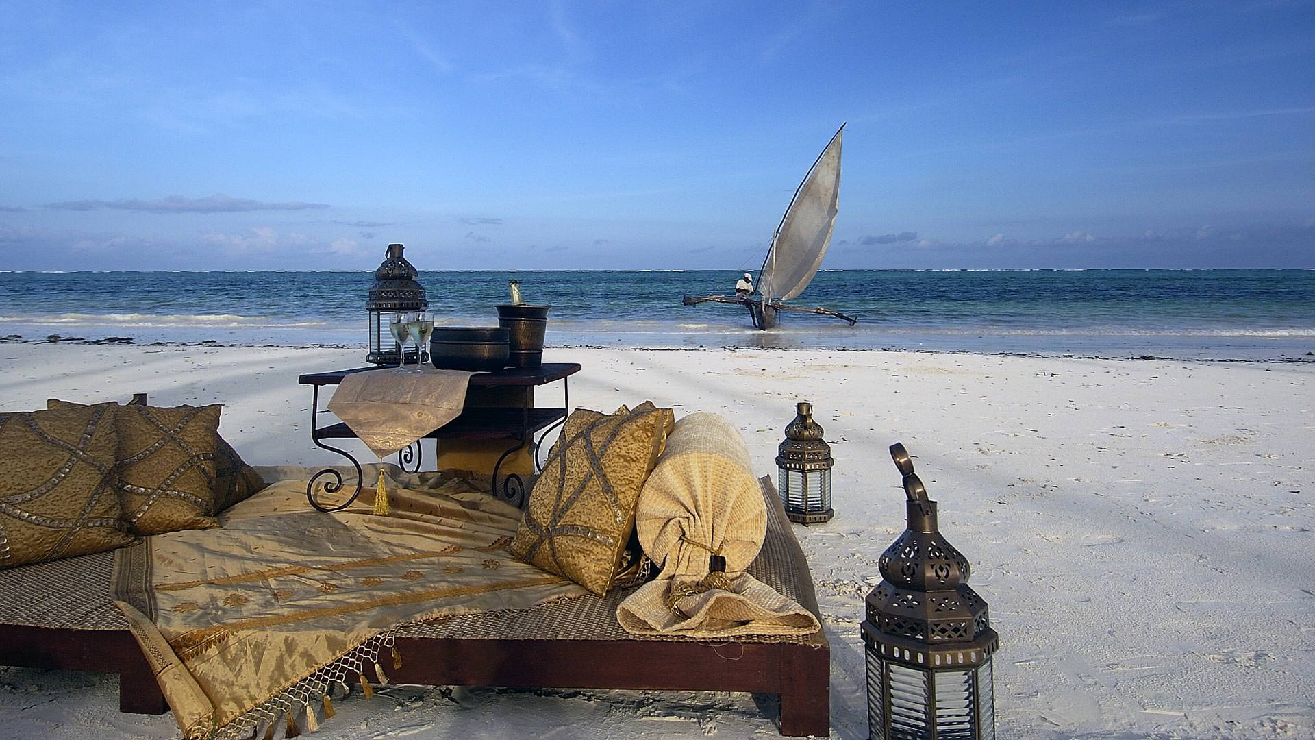 Lounge setting on the beach