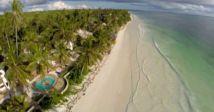 Hodi Hodi Zanzibar - aerial view looking north along the beach